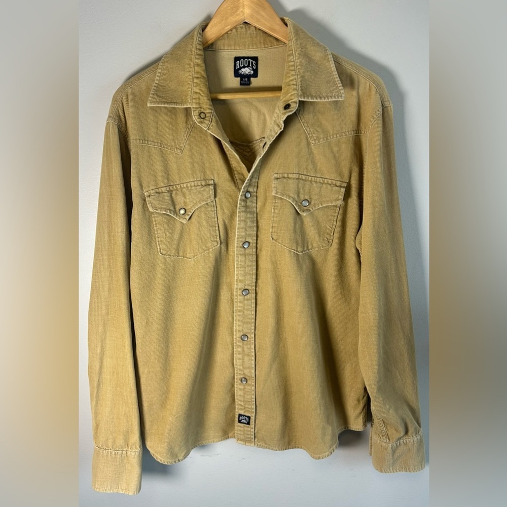 Vintage Roots Canada Corduroy Tan Pearl Snap Western Shirt Button Up Men’s L